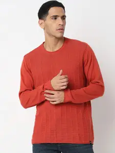 SPYKAR Striped Self Design Round Neck Cotton Pullover Sweater