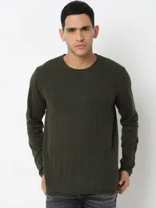 SPYKAR Cable Knit Round Neck Long Sleeves Cotton Pullover Sweater