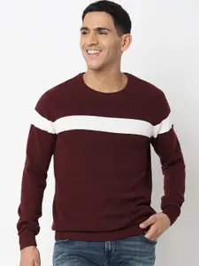 SPYKAR Colourblocked Round Neck Long Sleeves Cotton Pullover Sweater