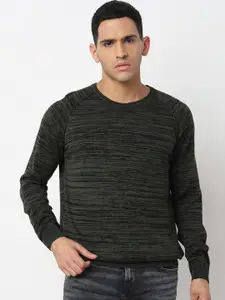 SPYKAR Cable Knit Round Neck Long Sleeves Cotton Pullover Sweater