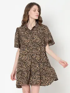 Vero Moda Animal Print Flared Sleeve Ruffled A-Line Dress