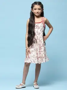 Biba Girls Floral Printed Cotton Sleeveless Fit & Flare Dress