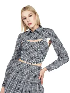 COVER STORY Women Grey Checked Casual Shirt