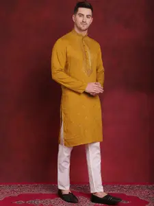 Jompers Yellow Embroidered Regular Sequinned Straight Kurta With Pyjamas