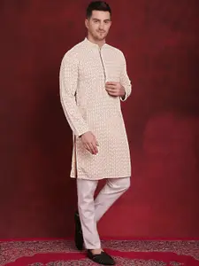 Jompers Embroidered Regular Sequinned Pure Cotton Kurta with Pyjamas