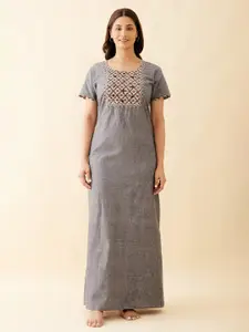 Maybell Floral Yoke Printed Pure Cotton Maxi Everyday Nightdress
