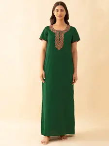 Maybell Green Embroidered Short Sleeves Nightdress