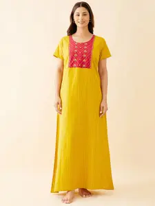 Maybell Yellow Embroidered Short Sleeves Nightdress