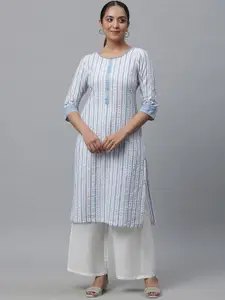 AURELIA Striped Dyed Round Neck Straight Kurta