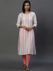 AURELIA Striped Dyed Round Neck Straight Kurta