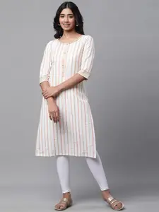 AURELIA Striped Dyed Round Neck Straight Kurta