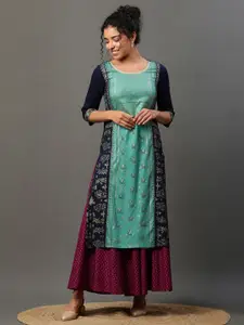 AURELIA Floral Printed Gotta Patti Round Neck Straight Kurta