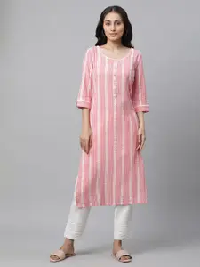 AURELIA Striped Dyed Round Neck Straight Kurta
