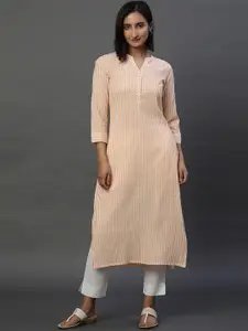 AURELIA Striped Dyed Mandarin Collar Straight Kurta