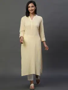 AURELIA Striped Printed Mandarin Collar Straight Kurta