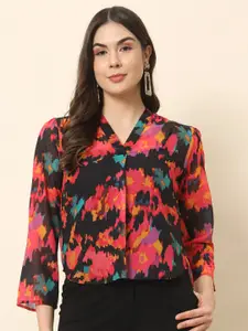Trend Arrest Abstract Printed Puffed Sleeves Top