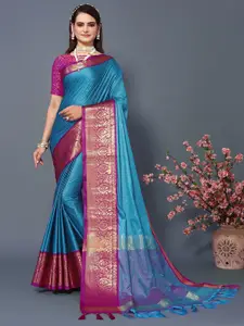 DRESSTIVE Blue & Pink Zari Art Silk Saree