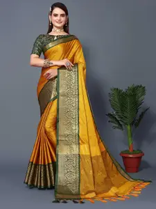 DRESSTIVE Yellow & Green Zari Art Silk Saree