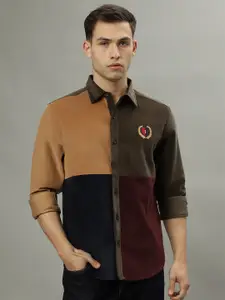 Iconic Colourblocked Spread Collar Pure Cotton Casual Shirt