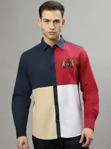 Iconic Colourblocked Spread Collar Cotton Casual Shirt