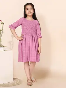 FASHION DREAM Pink Checked Puff Sleeve Fit & Flare Dress