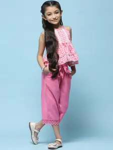 Biba Girls Floral Embroidery Pure Cotton Top With Trouser