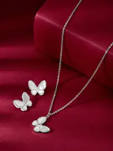 Peora Silver Plated Butterfly Shape Pendant Chain Jewellery Set