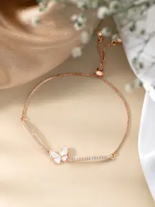 Peora Women Rose Gold-Plated CZStudded Charm Bracelet