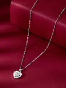 Peora Silver-Plated CZ Studded Heart Pendant Chain