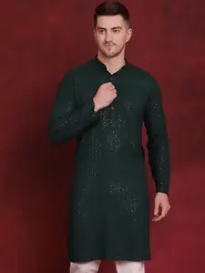 Jompers Woven Design Embroidered Sequinned Straight Kurta