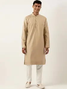 TheEthnic.Co Men Beige Regular Pure Cotton Kurta with Trousers