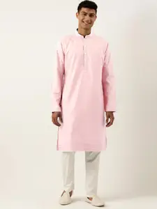 TheEthnic.Co Men Pink Regular Pure Cotton Kurta with Trousers