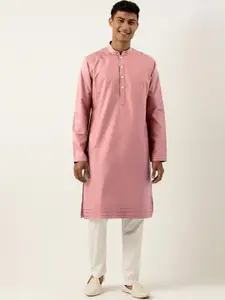 TheEthnic.Co Men Pink Regular Pure Cotton Kurta with Pyjamas