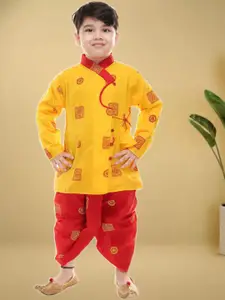 BAESD Boys Ethnic Motifs Printed Angrakha Pure Cotton Straight Kurta with Dhoti Pants