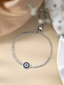 Peora Women Blue Cubic Zirconia Silver-Plated Charm Bracelet