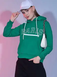 DressBerry Green Typography Printed Fleece Pullover