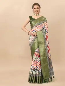 NIWAA Green & Multicoloured Leheriya Zari Pure Silk Banarasi Saree