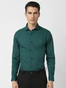 Peter England Men Green Slim Fit Checked Formal Shirt
