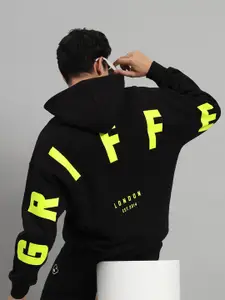 GRIFFEL Typography Printed  Long Sleeves Hooded Oversized Fleece Pullover
