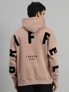 GRIFFEL Typography Printed Hooded Fleece Oversized Pullover