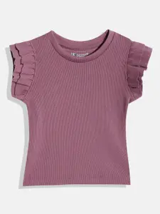 Eteenz Girls Ribbed Flutter Sleeve Premium Cotton Top