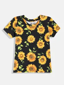 Eteenz Girls Floral Printed Premium Cotton Round-Neck T-shirt