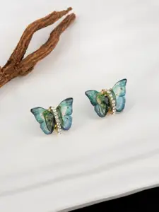 E2O Gold-Plated Stone-Studded Butterfly Shaped Studs Earrings