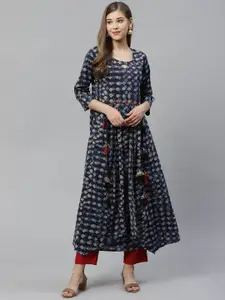 KALINI Thread Work Cotton A Line Kurta