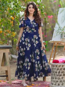 BAESD Floral Print V-Neck Georgette Maxi Dress