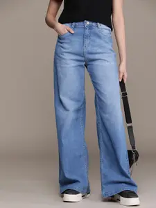 The Roadster Life Co. Women Wide Leg High-Rise Light Fade Stretchable Jeans