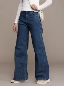 The Roadster Life Co. Women Wide Leg Light Fade Stretchable Mid-Rise Baggy Jeans