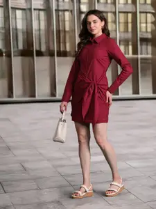 DressBerry Pure Cotton Wrap Tie-Up Shirt Mini Dress