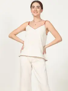 Saltpetre Sleeveless V-Neck Organic Cotton Top & Mid-Rise Trouser
