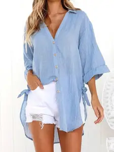 StyleCast Blue Shirt Style Shirt Collar Top